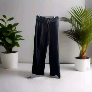 Alexander Wang Wide Leg Black Trousers Belted Tie Front Cuffed Pants Size 10